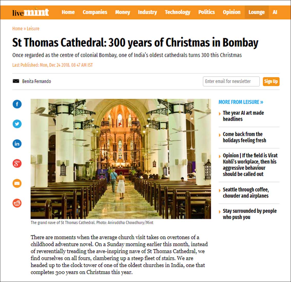 St Thomas Cathedral: 300 years of Christmas in Bombay ,Live Mint - December 2018